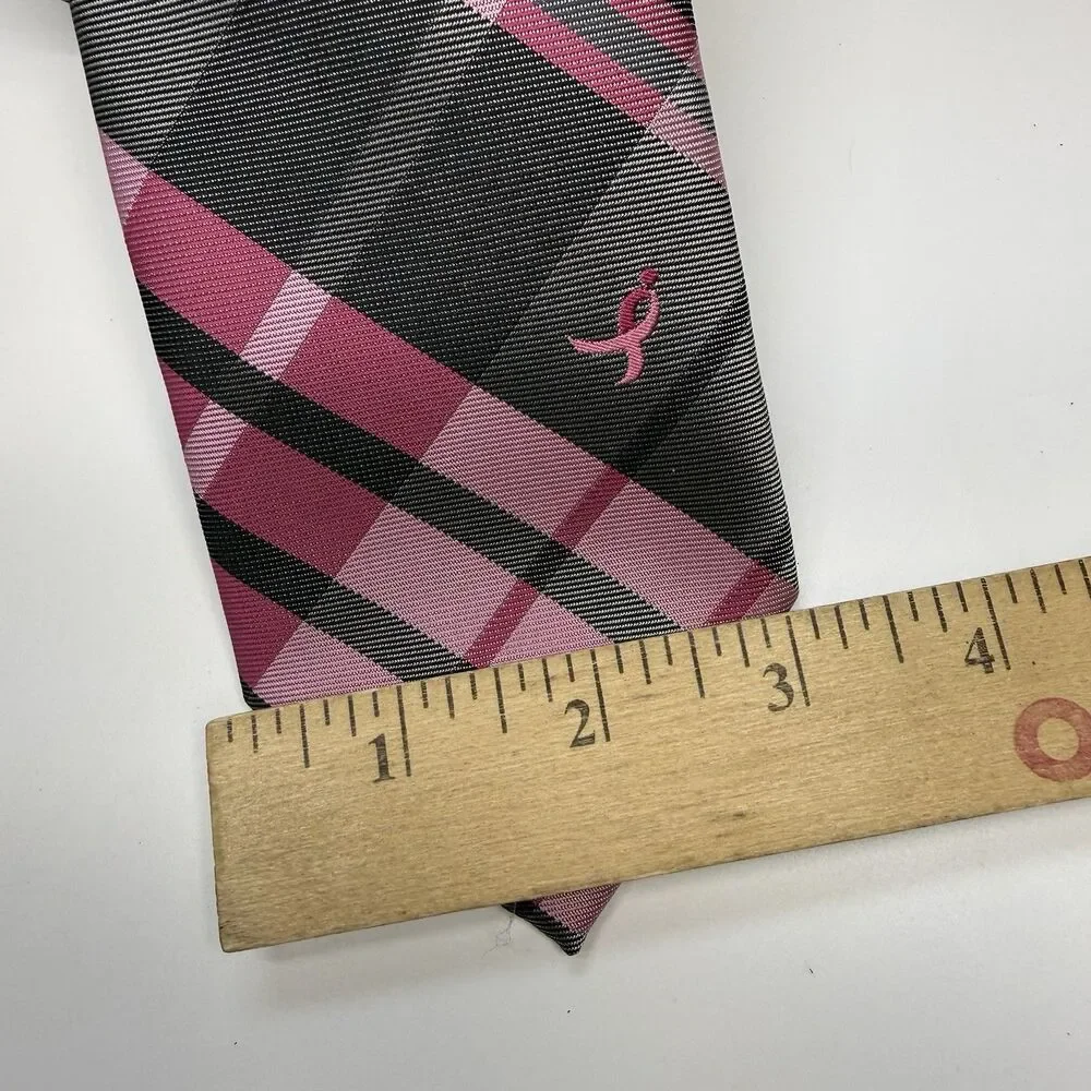 Knots For Hope Susan G Komen Breast Cancer Awareness Necktie Pink Gray Plaid
